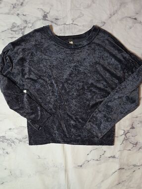 We The Free Free People Milan Crushed Velvet Crewneck Sweatshirt Charcoal/black